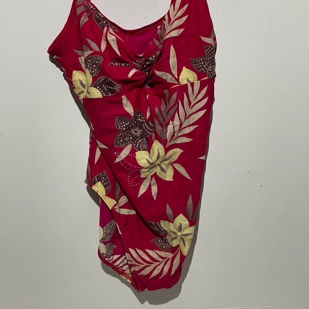 Christina Womens Red Floral One Piece Swimsuit Twist Front Vintage Size 16